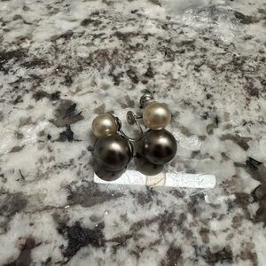 Elegant Pearl and Silver Tone Earrings—- screw on/no piercing needed